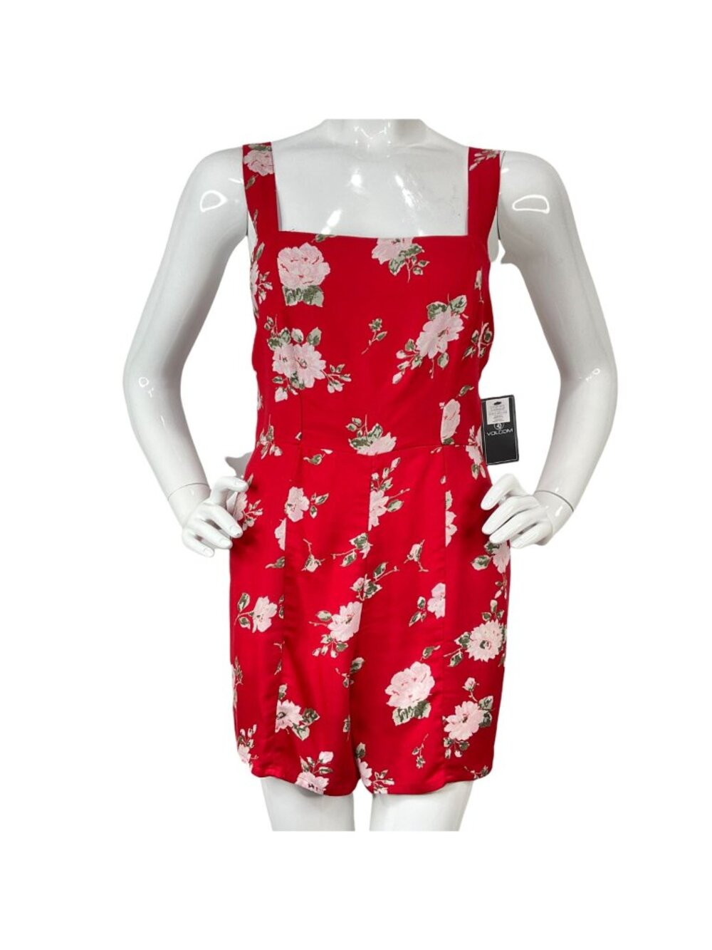 Volcom Romper Womens Sz S Red Floral True to This Shorts Cross Open Back Nwt $62